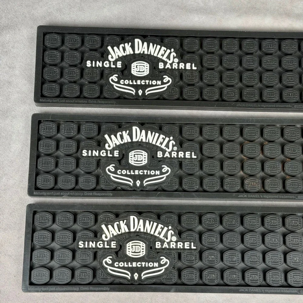 Jack Daniels Single Barrel Collection Rubber Bar Spill Mats Lot of 3 Black White